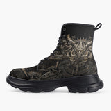 Casual Leather Chunky Boots Gothic Metal Dragon Artwork