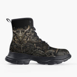 Casual Leather Chunky Boots Gothic Metal Dragon Artwork