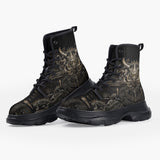 Casual Leather Chunky Boots Gothic Metal Dragon Artwork