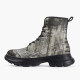 Casual Leather Chunky Boots Vintage Grungy Newspaper