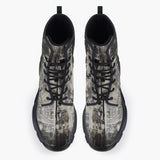 Casual Leather Chunky Boots Vintage Grungy Newspaper