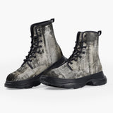 Casual Leather Chunky Boots Vintage Grungy Newspaper