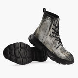 Casual Leather Chunky Boots Vintage Grungy Newspaper