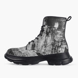Casual Leather Chunky Boots Vintage Grungy Newspaper