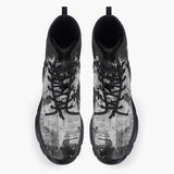 Casual Leather Chunky Boots Vintage Grungy Newspaper