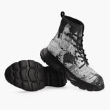 Casual Leather Chunky Boots Vintage Grungy Newspaper