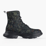 Casual Leather Chunky Boots Blackboard Math Formulas
