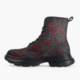 Casual Leather Chunky Boots Red and Black Geometric Abstraction