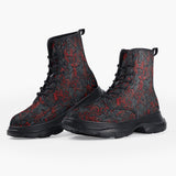 Casual Leather Chunky Boots Red and Black Geometric Abstraction