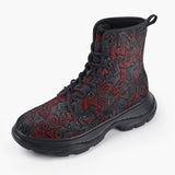 Casual Leather Chunky Boots Red and Black Geometric Abstraction