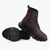 Casual Leather Chunky Boots Red and Black Geometric Abstraction