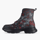 Casual Leather Chunky Boots Red and White Graffiti