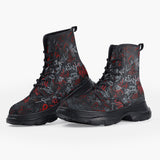 Casual Leather Chunky Boots Red and White Graffiti