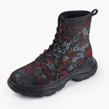 Casual Leather Chunky Boots Red and White Graffiti