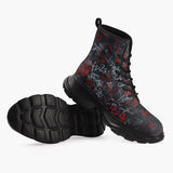 Casual Leather Chunky Boots Red and White Graffiti
