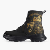 Casual Leather Chunky Boots Golden Lion with Crown