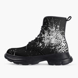 Casual Leather Chunky Boots Black and White Leopard Brushwork