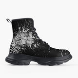 Casual Leather Chunky Boots Black and White Leopard Brushwork