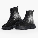 Casual Leather Chunky Boots Black and White Leopard Brushwork