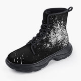 Casual Leather Chunky Boots Black and White Leopard Brushwork