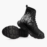Casual Leather Chunky Boots Black and White Leopard Brushwork
