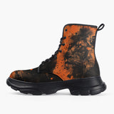 Casual Leather Chunky Boots Art Print Orange Lion