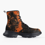 Casual Leather Chunky Boots Art Print Orange Lion