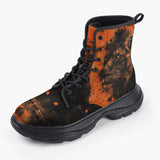 Casual Leather Chunky Boots Art Print Orange Lion