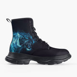 Casual Leather Chunky Boots Blue Tiger in Flame