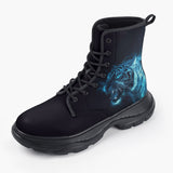 Casual Leather Chunky Boots Blue Tiger in Flame