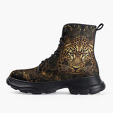 Casual Leather Chunky Boots Leopard Artwork