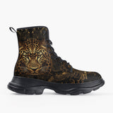 Casual Leather Chunky Boots Leopard Artwork