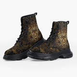 Casual Leather Chunky Boots Leopard Artwork