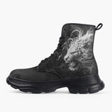Casual Leather Chunky Boots White Tiger with Flame