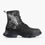 Casual Leather Chunky Boots White Tiger with Flame