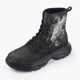 Casual Leather Chunky Boots White Tiger with Flame