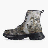 Casual Leather Chunky Boots White Plaster Lion Head