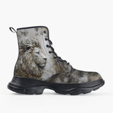Casual Leather Chunky Boots White Plaster Lion Head