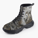 Casual Leather Chunky Boots White Plaster Lion Head