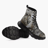 Casual Leather Chunky Boots White Plaster Lion Head