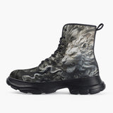 Casual Leather Chunky Boots Dual Plaster Lion Heads