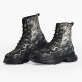 Casual Leather Chunky Boots Dual Plaster Lion Heads