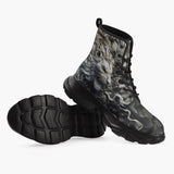 Casual Leather Chunky Boots Dual Plaster Lion Heads