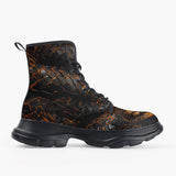 Casual Leather Chunky Boots Gold and Black Snake Art