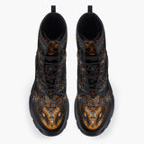 Casual Leather Chunky Boots Gold and Black Snake Art
