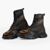 Casual Leather Chunky Boots Gold and Black Snake Art