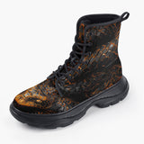 Casual Leather Chunky Boots Gold and Black Snake Art