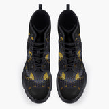 Casual Leather Chunky Boots Black Snake with Yellow Stripes