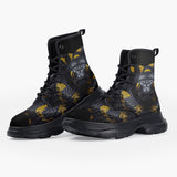 Casual Leather Chunky Boots Black Snake with Yellow Stripes