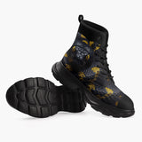 Casual Leather Chunky Boots Black Snake with Yellow Stripes